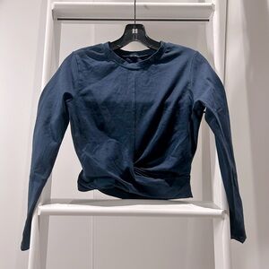 Monrow | TWISTED FRONT sexy knit Cotton long sleeve Crop TOP dark navy XS 00/0